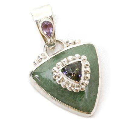 Sterling Silver Aventurine, Amethyst & Mystic Topaz Pendant