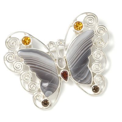 Sterling Silver Agate & Multi-Gemstone Pin/Pendant