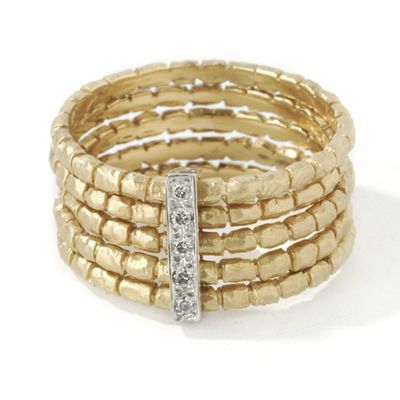 18K WGYG Five-Row Diamond Accent Bar Ring