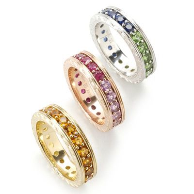 14K WG, RG or YG Gemstone Choice Eternity Band