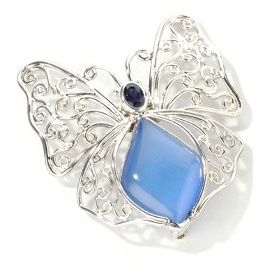 Sterling Silver Fiber Optic & Iolite Pin / Pendant