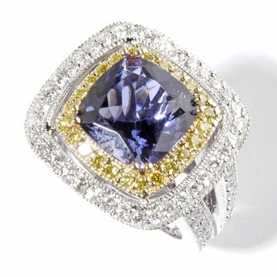 14K White / Yellow Gold Iolite or Morganite & Diamond Ring