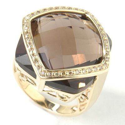 14K Smoky Quartz & Chocolate Diamond Ring