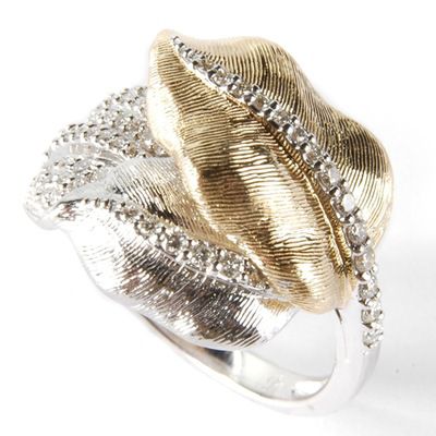 14K WGYG Diamond Textured Leaf Ring