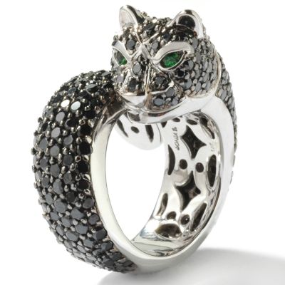 14K WG 5.82ct Black Diamond & Tsavorite Accent Panther Ring
