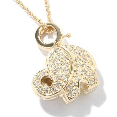 J199756 - 14K White or Yellow Gold Diamond Elephant "Good Luck" Charm Pendant