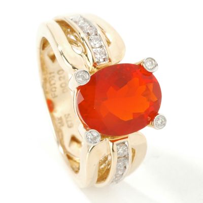 14K Fire Opal & Diamond Ring