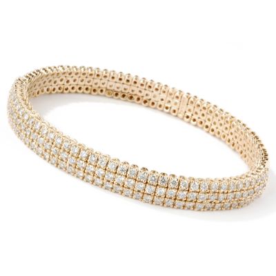 14K WG or YG 7" 3.99ct Diamond Three-Row Flex Bracelet