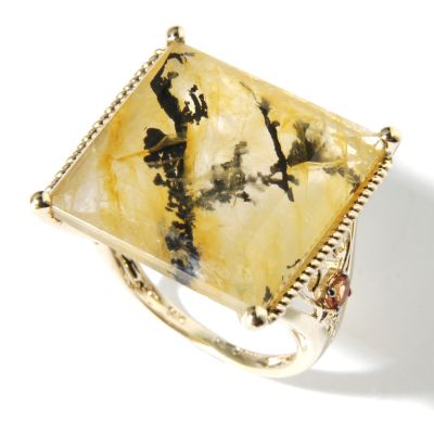 14K Landscape Quartz & Orange Sapphire Ring
