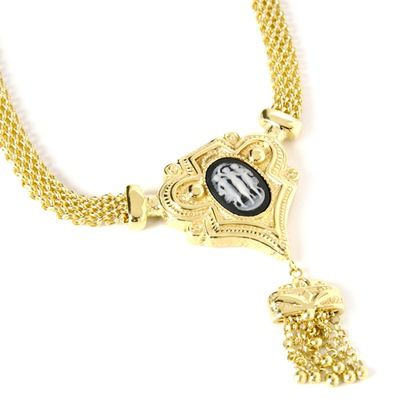 14K 20" Artform Lava Stone & Porcelain Tassel Necklace