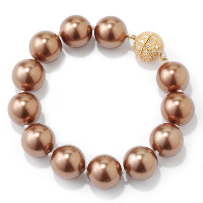 Sterling Silver Rhodium 8" or 9" Simulated Pearl & Cubic Zirconia Bracelet