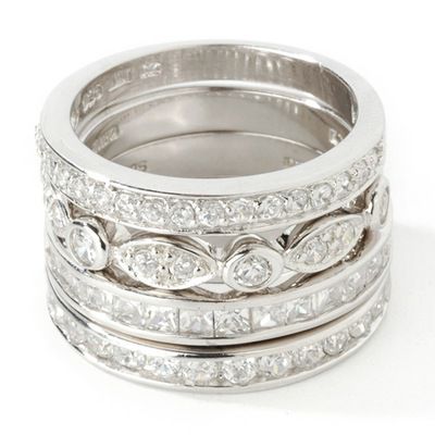 Sterling SilverPlatinum Four-Piece Stacker Set Cubic Zirconia Ring