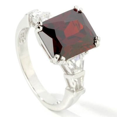 Sterling SilverRhodium Emerald Cut Colored Cubic Zirconia Ring