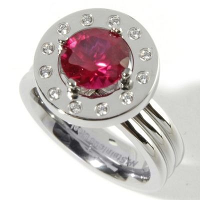 Stainless Steel Created Sapphire & Cubic Zirconia Signity&reg; Stone Ring