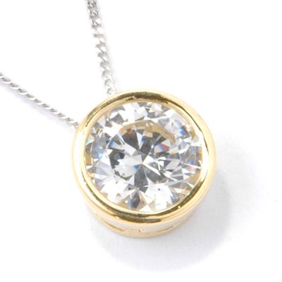 14K RG or YG Slider Cubic Zirconia Signity&reg; Stone Pendant w Chain