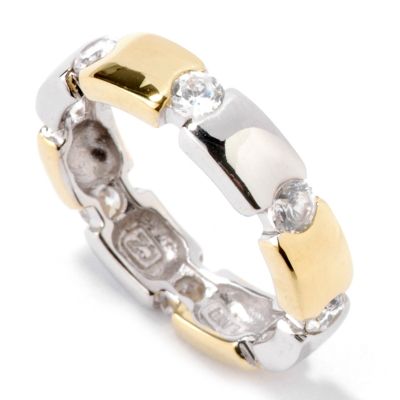 Sterling SilverPlatinum18K Round Half Bezel Cubic Zirconia Ring