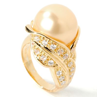 Sterling Silver18K or SSRhodium Simulated Pearl Leaf Ring