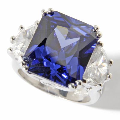 Sterling Silver Emerald Cut Color Cubic Zirconia Cocktail Ring