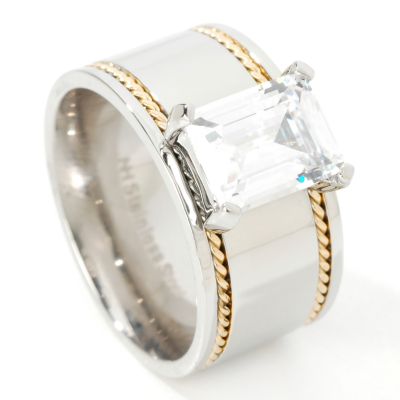 Stainless Steel Cubic Zirconia Signity&reg; Stone Rope Accent Ring