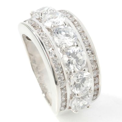 Sterling Silver / Platinum Raised Center Row Cubic Zirconia Ring