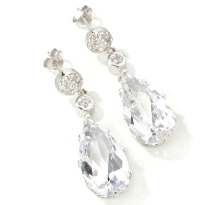 Sterling SilverPlatinum Elongated Pear Cubic Zirconia Drop Earrings