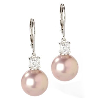 J202289 - Sterling Silver Simulated Pearl & Cubic Zirconia Drop Earrings
