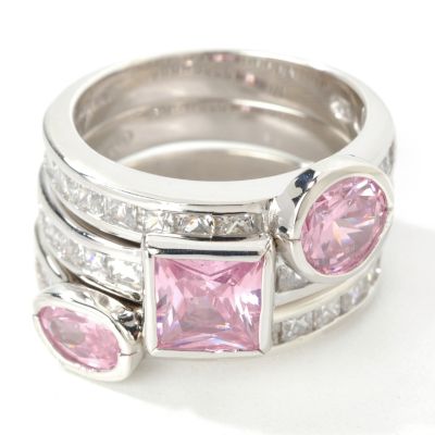 Sterling Silver / Platinum Cubic Zirconia Stack Ring