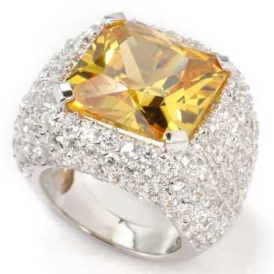 Sterling Silver Colored Cubic Zirconia & Dome Pave Accent Ring