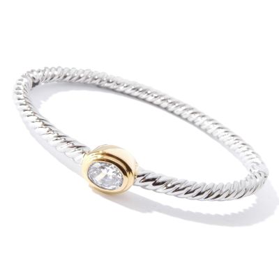 Stainless Steel/18K Oval Cubic Zirconia Signity&reg; Stone Bangle Bracelet