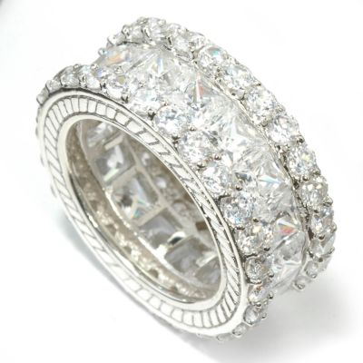 Sterling Silver / Platinum Cubic Zirconia Elegant Eternity Ring