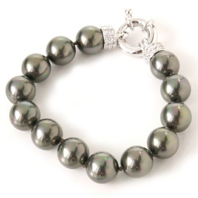 Sterling Silver / Rhodium or Vermeil Simulated Pearl & Cubic Zirconia Bracelet