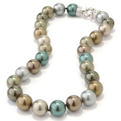 J202442 - Sterling Silver / Rhodium or Vermeil Simulated Pearl & Cubic Zirconia Necklace