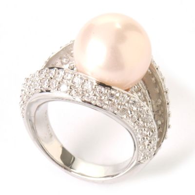 J202453 - Sterling Silver / Vermeil or Rhodium Simulated Pearl & Cubic Zirconia Ring