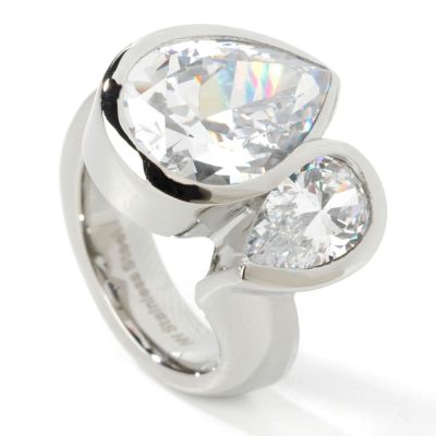 Stainless Steel Double Pear Cubic Zirconia Signity&reg; Stone Ring