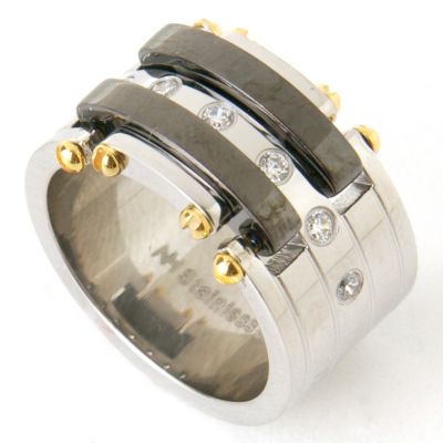 Stainless Steel / 18K / Black Ion Cubic Zirconia Signity&reg; Stone Ring