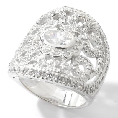 Sterling Silver / Platinum Cubic Zirconia Oval Ring