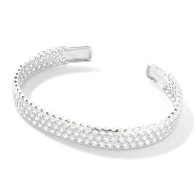 Sterling Silver Three-Row Cubic Zirconia Cuff Bracelet