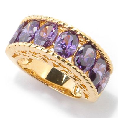 Sterling Silver / 18K Plated Colored Created Stone Seven Ovals Ring