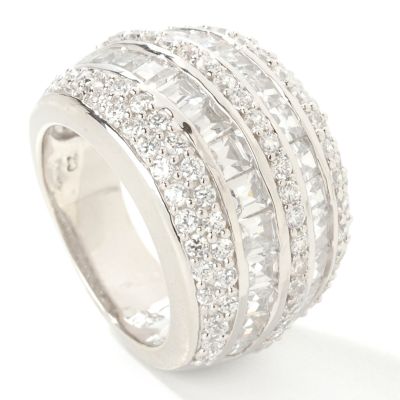 Sterling Silver / Platinum Round & Baguette Cubic Zirconia Ring