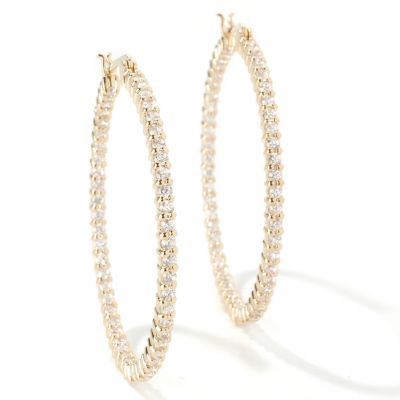 Sterling Silver / Platinum or 18K Plated Cubic Zirconia Round Hoop Earrings