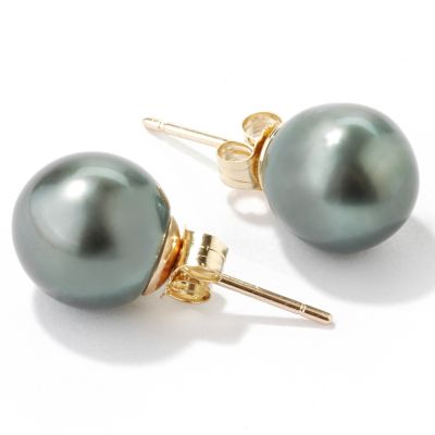 14K Gold Black 9-10mm Cultured Tahitian Pearl Earrings