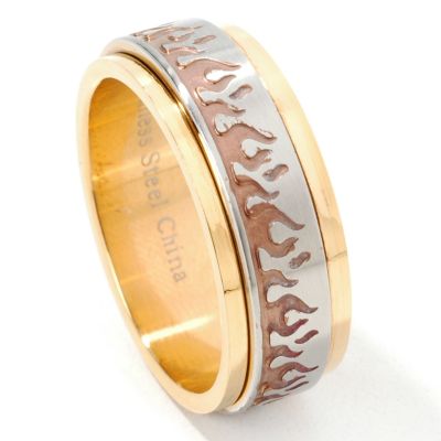 Tri-Color Stainless Steel Men's Flame Ring
