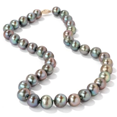 14K Gold 18" Midnight Green 11-12mm Cultured Freshwater Pearl Necklace
