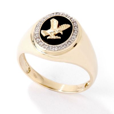 10K Gold Men's Diamond & Onyx Eagle Ring