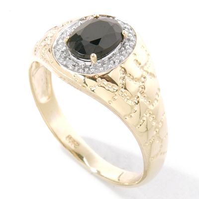 10K Gold Men's Onyx & Encircled Diamond Accents Ring