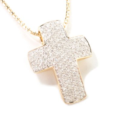 J203097 - 14K White or Yellow Gold Diamond Cross Pendant w/ 18" Chain