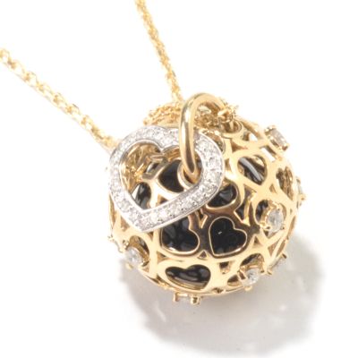 J203194 - 14K Gold Onyx & Diamond Ball Pendant w/ Chain