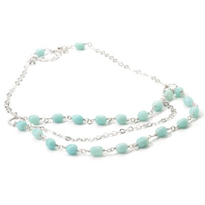J203251 - Sterling Silver 18" Smooth Amazonite Tri-Strand Drop Necklace w/2" Extender
