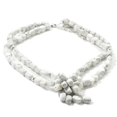 J203272 - Sterling Silver 17" White Howlite Double-Strand Necklace w/ 2" Extender