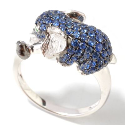 J203304 - 14K White Gold Sapphire & Green Garnet Elephant Ring